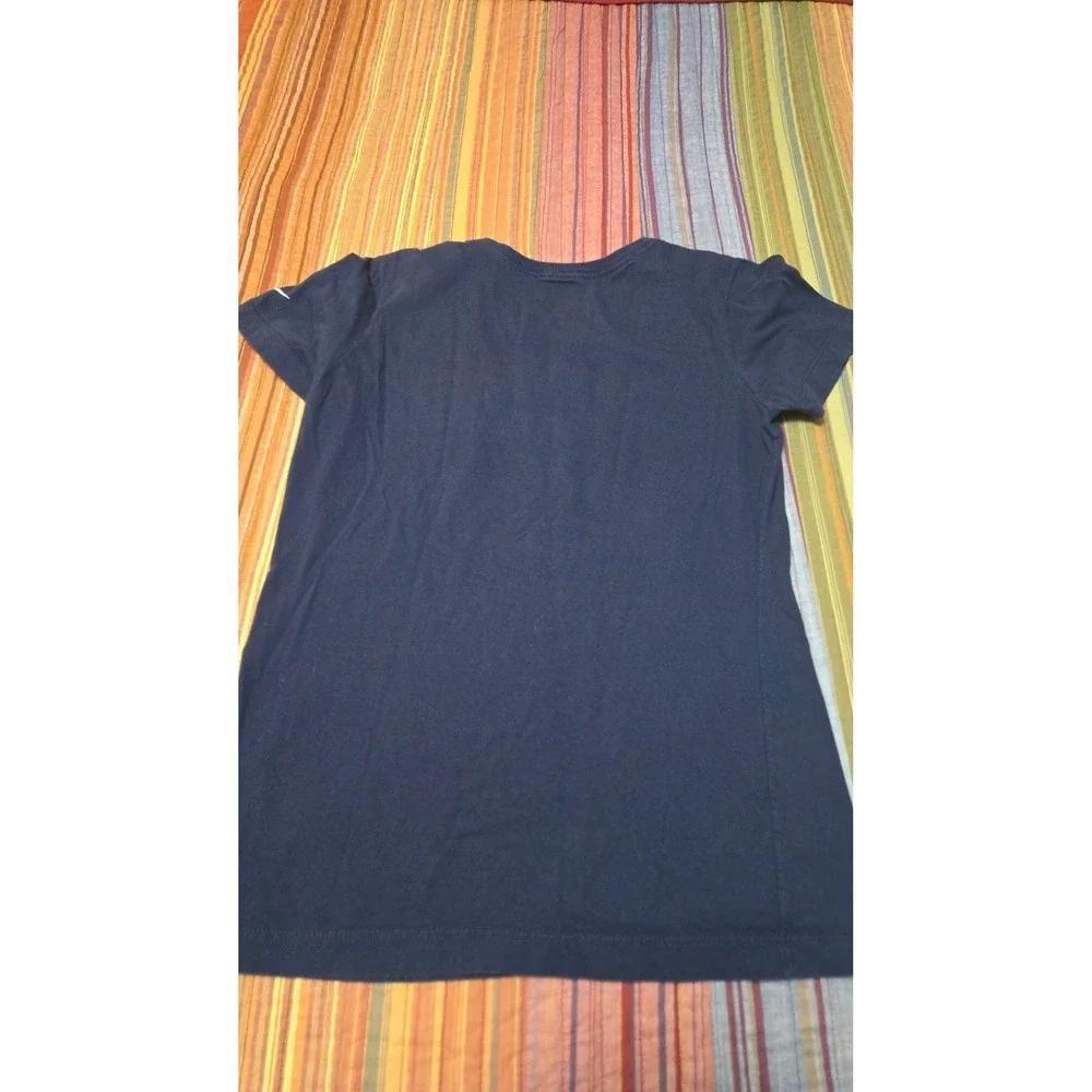 Nike Womens Slim Fit Graphic Tee Navy Blue Anyone Anywhere Anytime Shirt Large